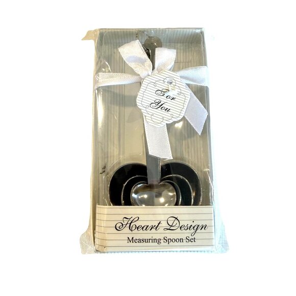 Unbranded Other - Heart Shaped Measuring Spoon Set NEW Metal Silver Gift Tag Baking Gifting Design